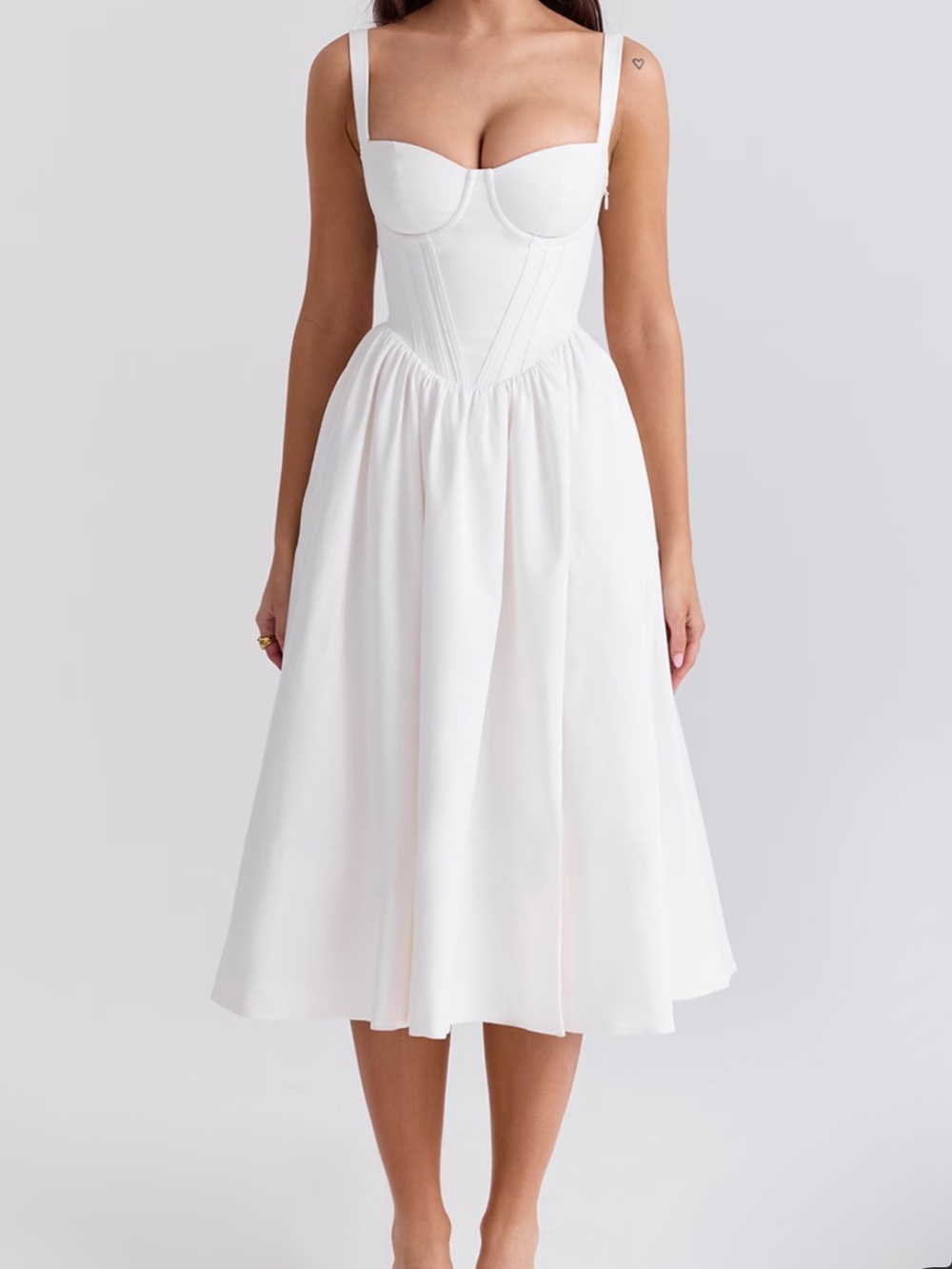 HouseofCB White Fit-and-Flare Midi Dress with Corset Bodice